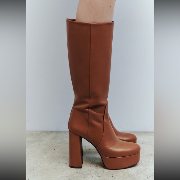 Zara platform leather Boots camel, - Picture 6 of 10